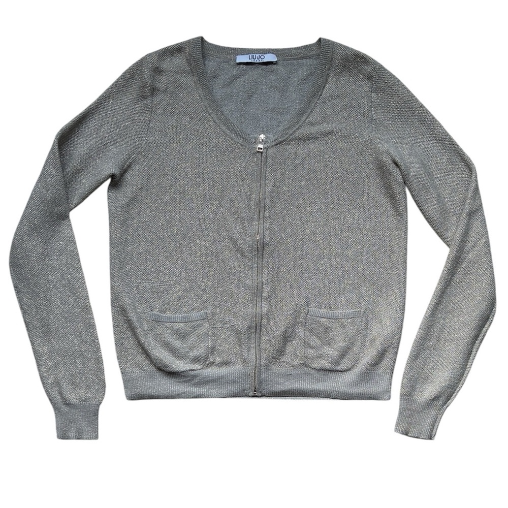Liu Jo Women’s Gray Metallic Zip Front Cardigan Sweater Size Small